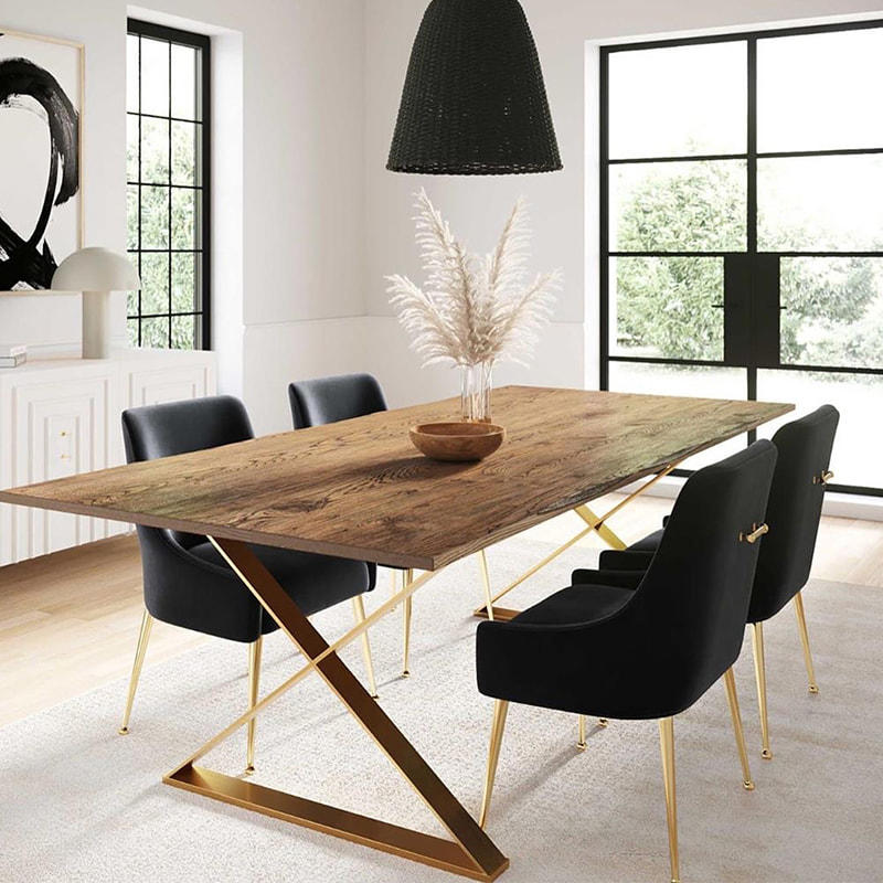 RDT-0728 Modern Luxury Design Square Dinner Table Set Stainless Steel for Dining room home furniture