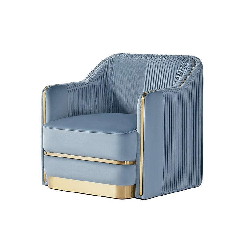 RJC-8221 Modern elegant upholstery stackable blue velvet with metal base living room sofa couches