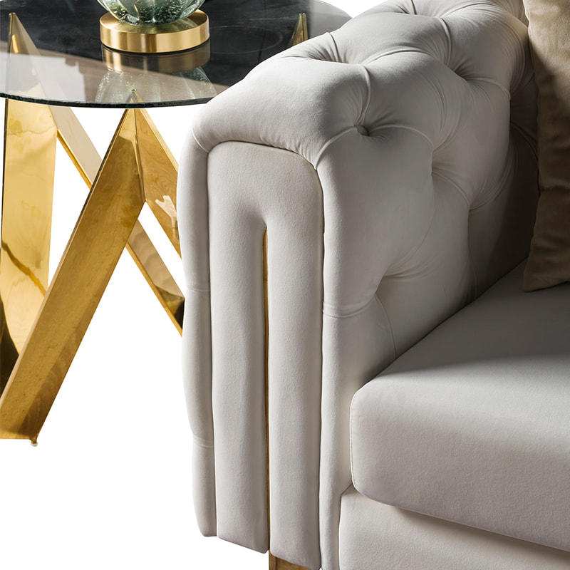 RJS-8108 New Design Wedding Event Luxury Golden Stainless Steel Button Design Wedding Sofa 3 Seater