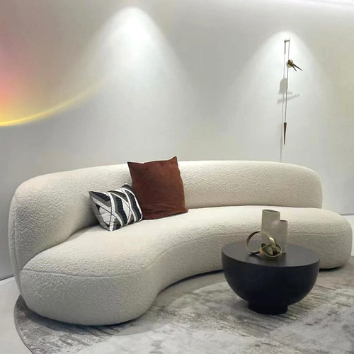 RJS-8128 Modern Nordic Boucle Fabric White Curve Sofa 