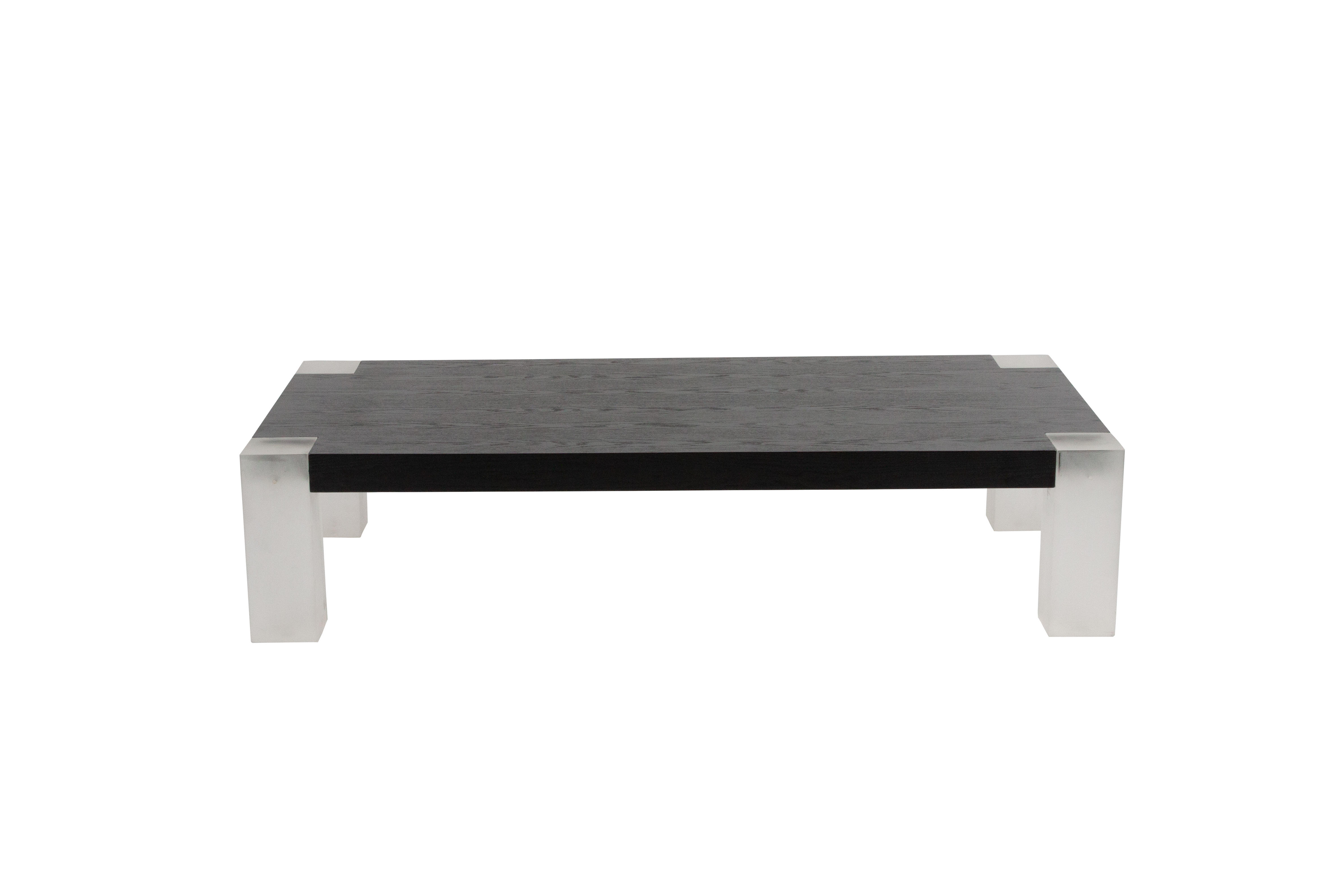 RJT-9706 contemporary acrylic leg oak wood top retangular Coffee table