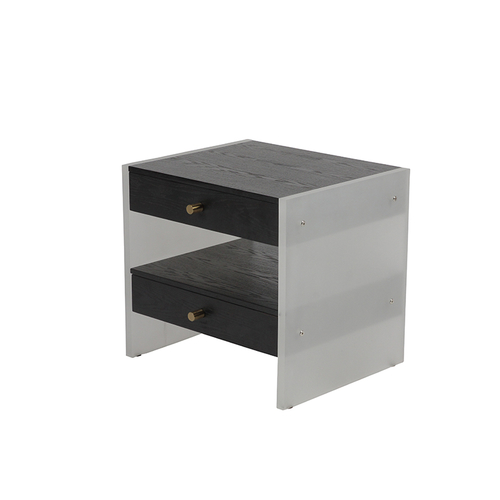 RJT-9707 modern black oak wood veneer Acrylic two drawer night stand 
