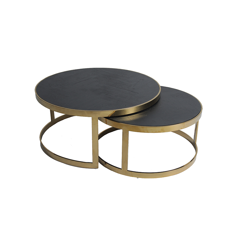 RJT-9714 Modern Black Chair Top Stainless Steel Black Metal Nesting Round Coffee Table