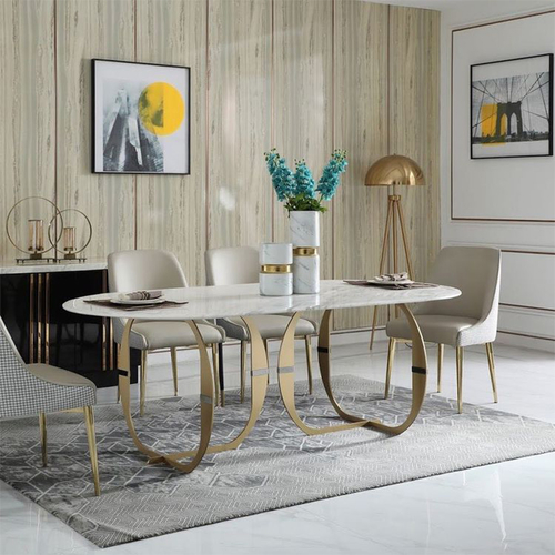 RDC-9128 Luxury Marble Dining Table With Stainless Steel Base