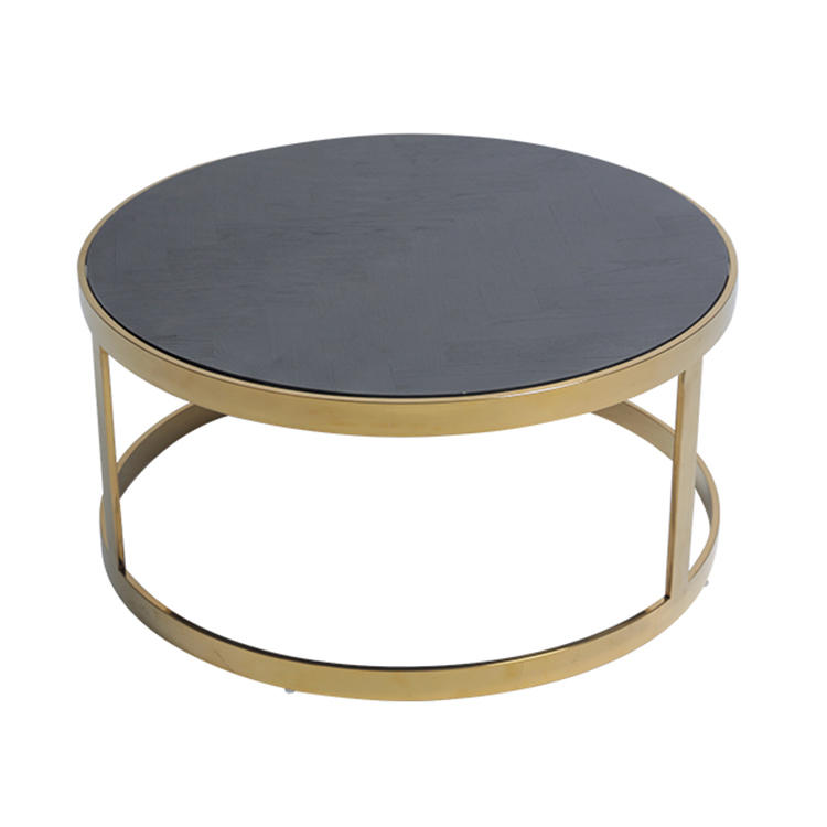 RJT-9714 Modern Black Chair Top Stainless Steel Black Metal Nesting Round Coffee Table
