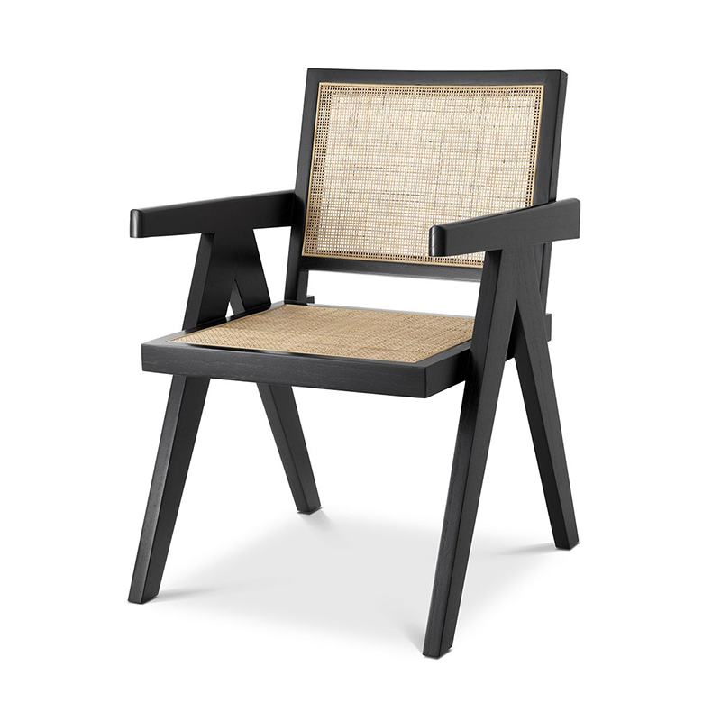 RDC-1091 Cane Rattan Upholstery Black Metal Dining Chair