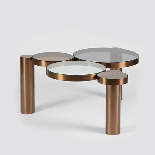 RJT-1015 Luxury Home Living Room Design Coffee Table with Rose Gold Stainless Steel Base