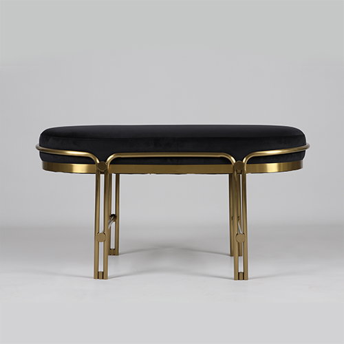 ROT-1022 Black Modern Stainless Steel Bench Velvet Upholstered Ottoman