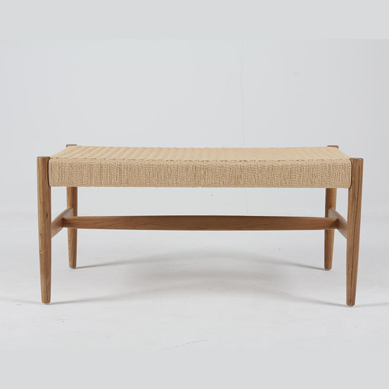 ROT-1215 Dining Room Bench Solid Wood Frame Paper Rope Weaving Seat Bench Ottoman