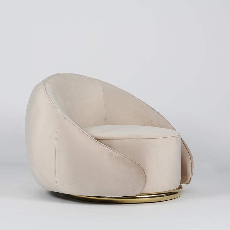 RJC-1260 Living Room Corner Single Sofa Champagne Velvet Fabric Upholstered with Stainless Steel Base