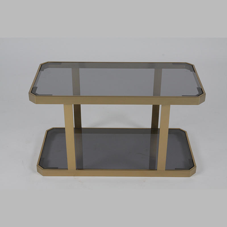 RCT-1220 Nordic Style Square Tempered Glass Top Gold Stainless Steel Base Side Table Coffee Table