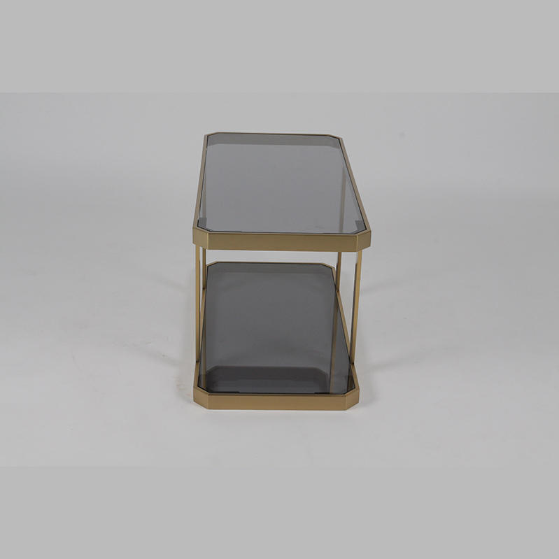 RCT-1220 Nordic Style Square Tempered Glass Top Gold Stainless Steel Base Side Table Coffee Table