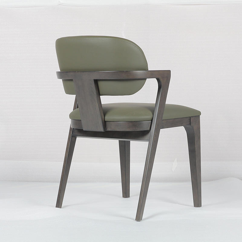 RJC-1233 solid wood base dining chair with high-end green faux leather upholstered