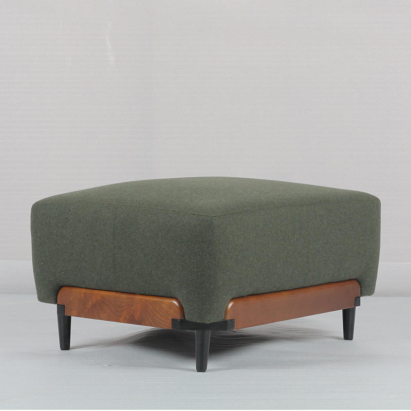 RJC-1265 solid wood base ottoman with high-end green fabric upholstered and belt decoration