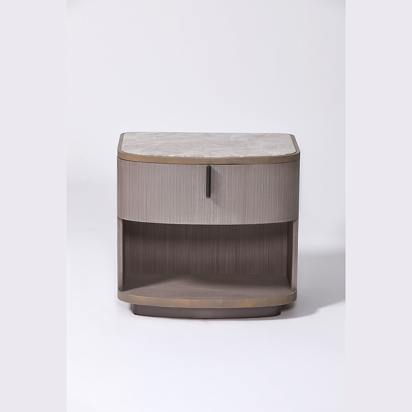 RJV-1228 Light Luxury Fashion Oval Nightstand Marble Top Wooden Base Single Drawer Storage Cabinet