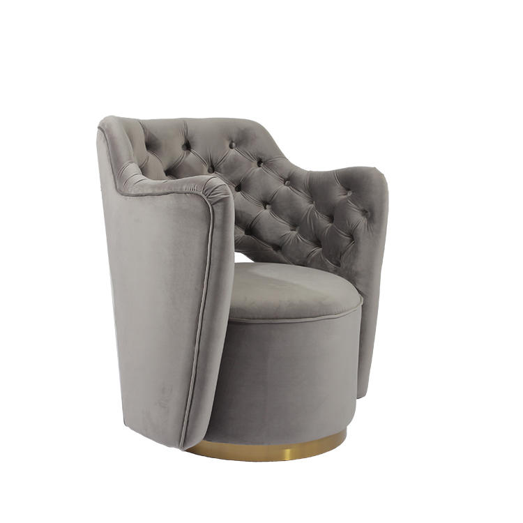 RJC-1322 Single Sofa Grey Fabric Upholstered Button Design Modern Living Room Furniture