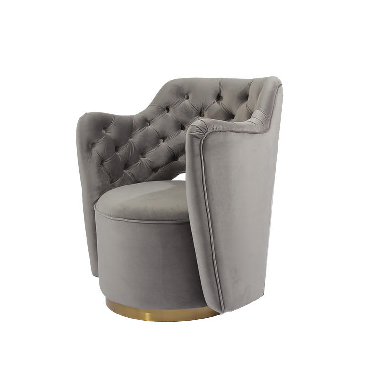 RJC-1322 Single Sofa Grey Fabric Upholstered Button Design Modern Living Room Furniture