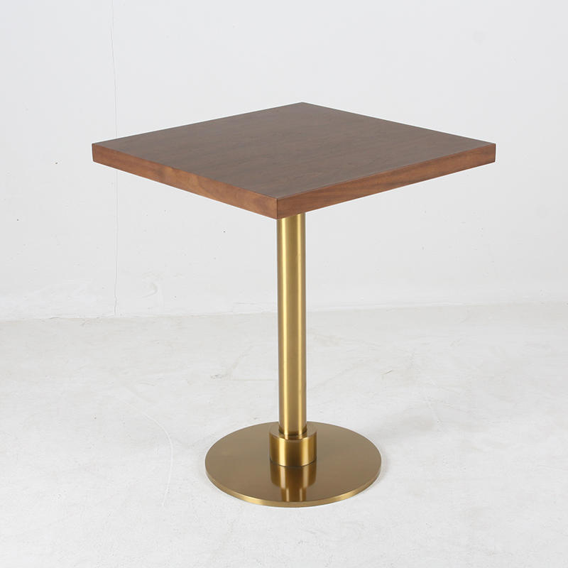 RCT-2214 Natural Solid Wood Top Coffee Table with Brushed Brass Stainless Steel Base