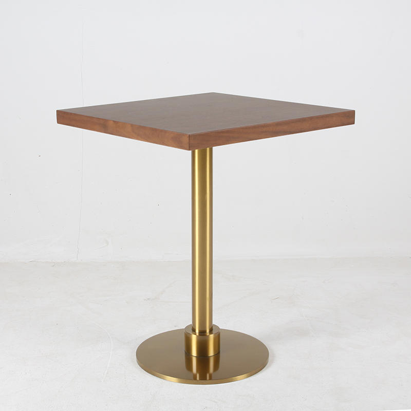 RCT-2214 Natural Solid Wood Top Coffee Table with Brushed Brass Stainless Steel Base