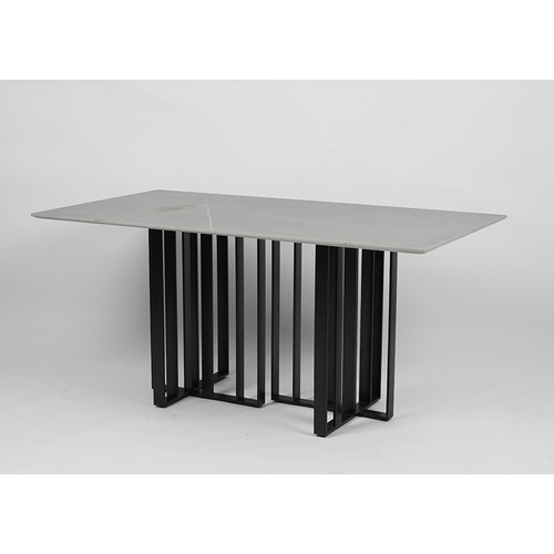 RDT-2122 Wholesale High End Unique Grey Marble Top Rectangular Modern Dining Table With Matt Black Stainless Steel Base