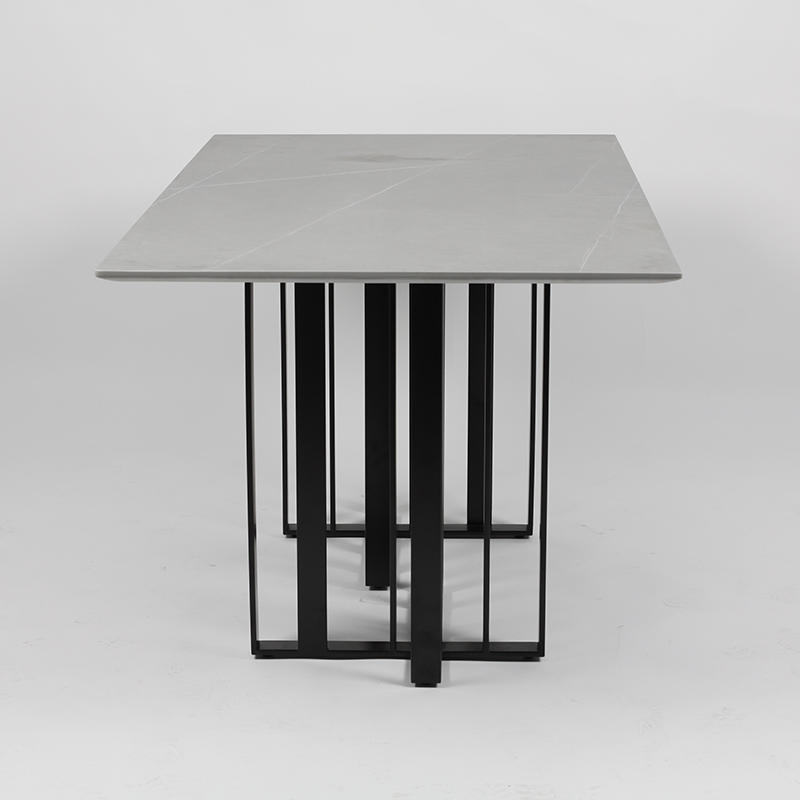 RDT-2122 Wholesale High End Unique Grey Marble Top Rectangular Modern Dining Table With Matt Black Stainless Steel Base