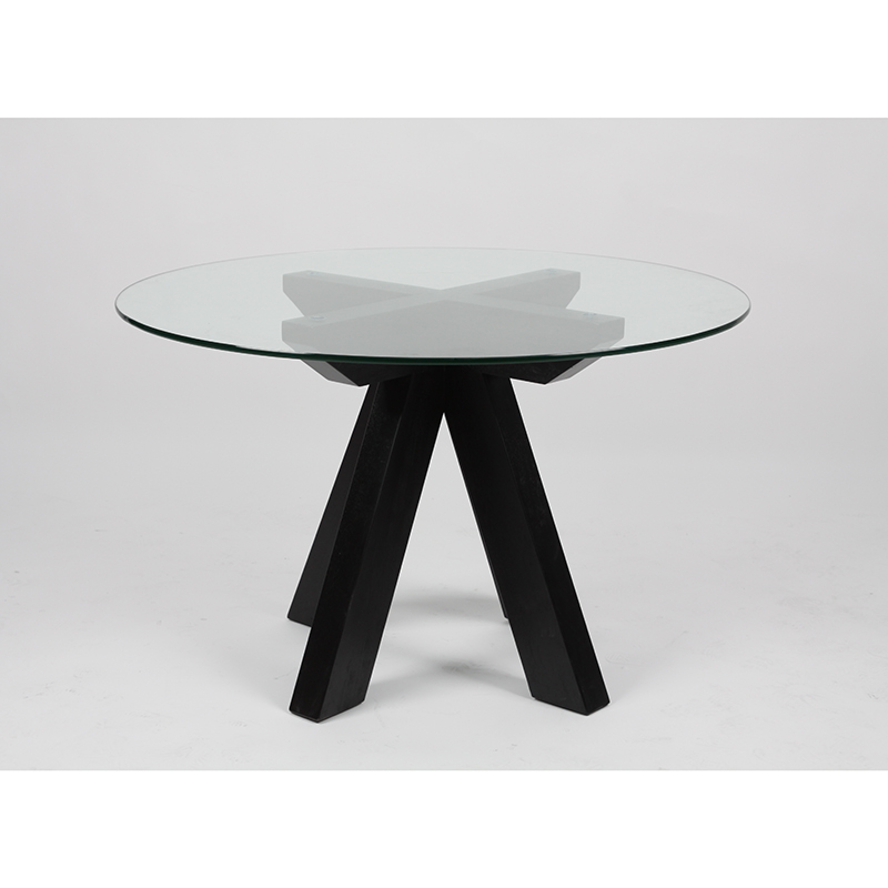 RDT-2124 Modern Design Transparent Clear Glass Top with Black Solid Wood Base