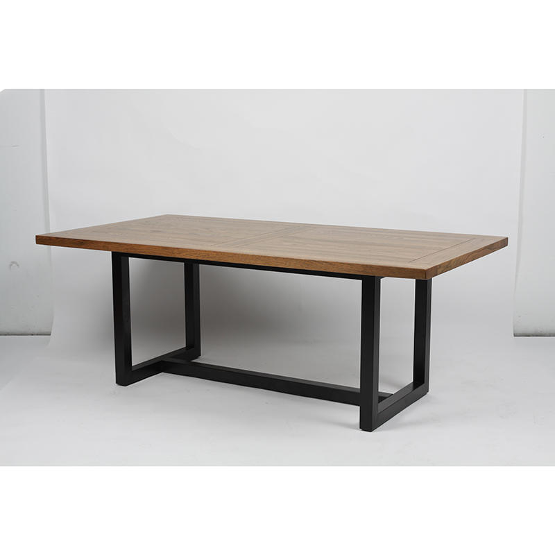 RDT-2125 Modern Solid Wood Top Dining Table with Black Stainless Steel Base 