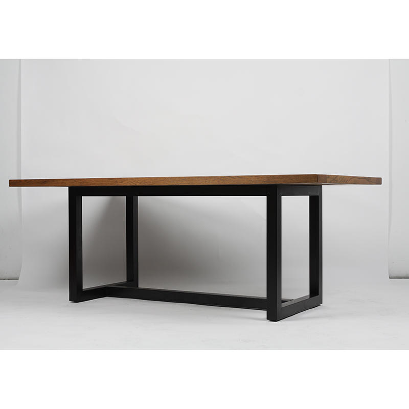 RDT-2125 Modern Solid Wood Top Dining Table with Black Stainless Steel Base 