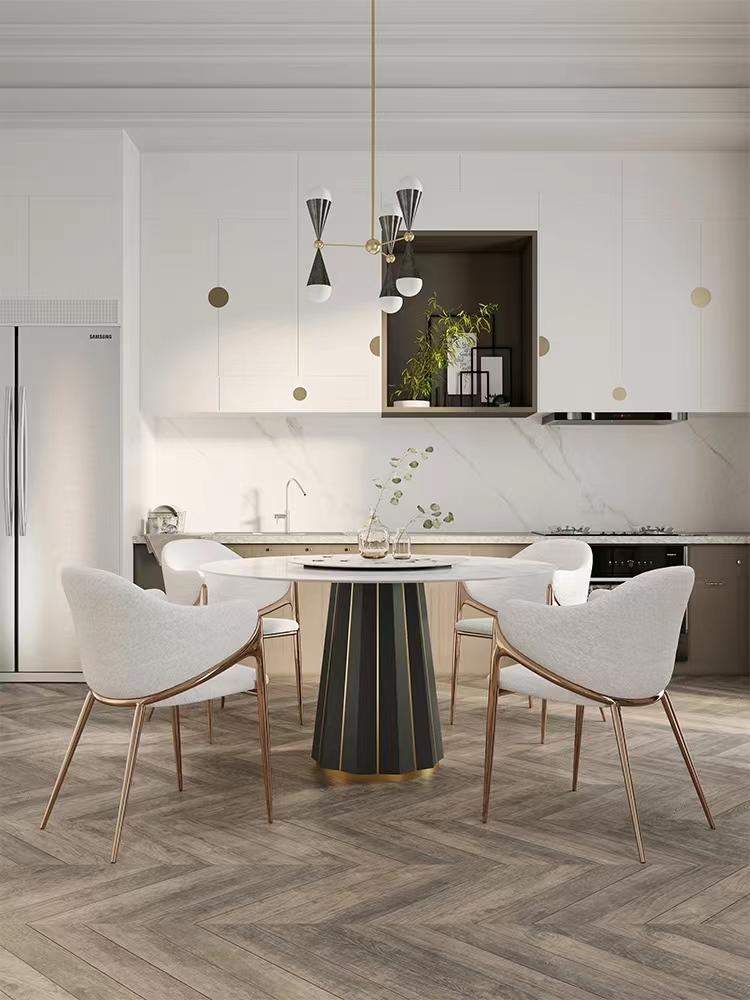 Luxury Design Golden Rose Stainless Steel Base Dining Chair Teddy-like Upholstered