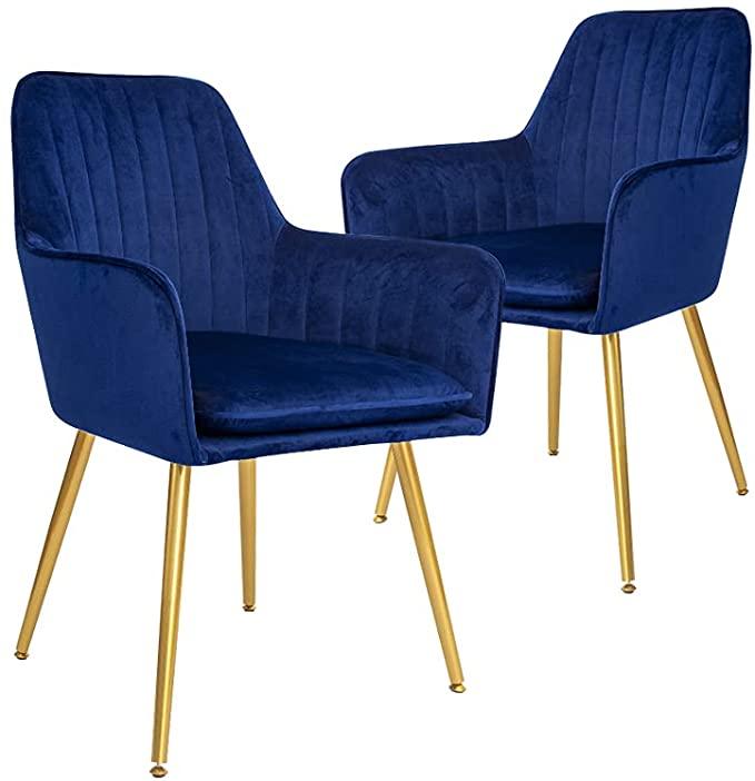 RJS-00898 Modern Living Dining Room Accent Arm Chairs With Gold Metal Legs