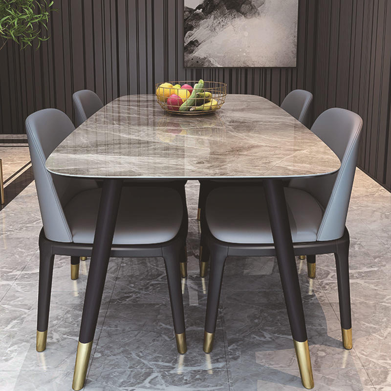 Light luxury slate Nordic solid wood dining table and chair combination modern minimalist marble household small rectangular dining table