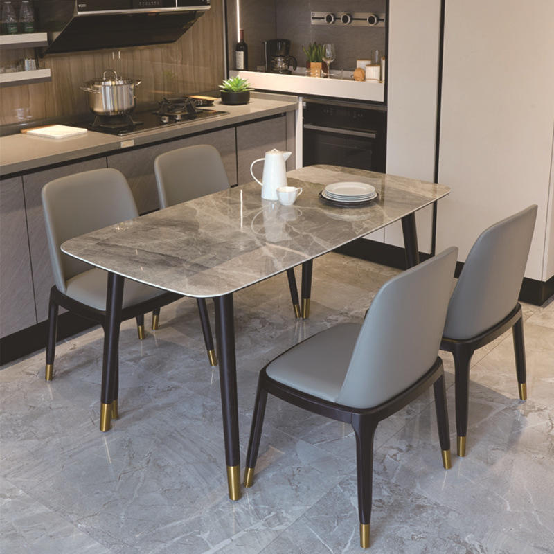 Light luxury slate Nordic solid wood dining table and chair combination modern minimalist marble household small rectangular dining table-副本